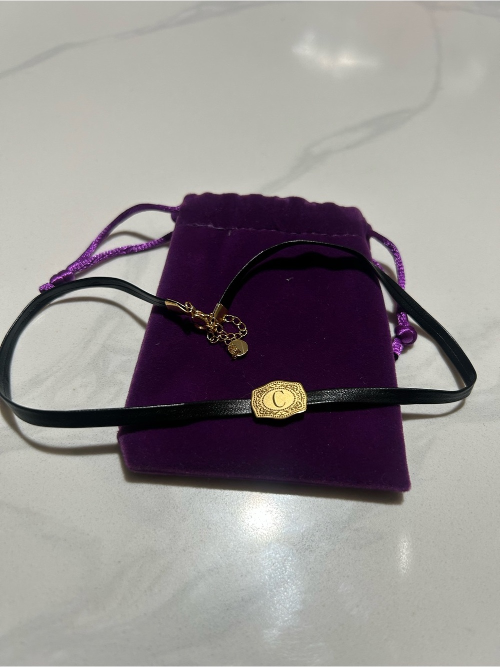 Gold Accent Black Leather Choker Necklace